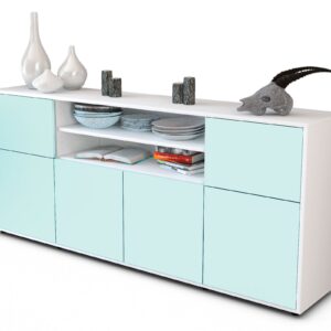 Sideboard Ermelina | Korpus Weiß | Front in Mint | 180x79x35cm (BxHxT)