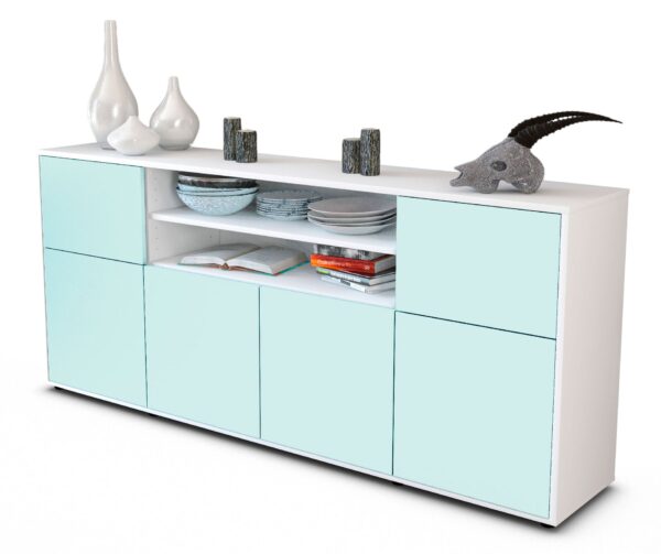 Sideboard Ermelina | Korpus Weiß | Front in Mint | 180x79x35cm (BxHxT)