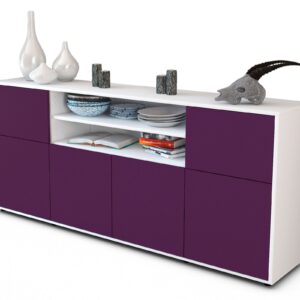 Sideboard Ermelina | Korpus Weiß | Front in Lila | 180x79x35cm (BxHxT)