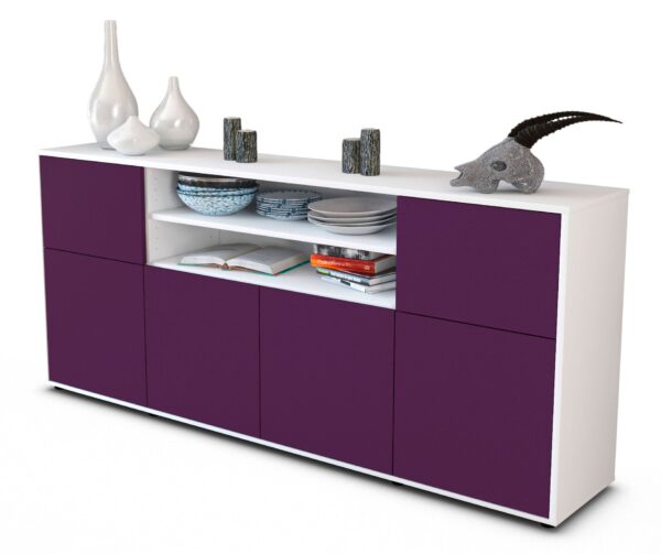 Sideboard Ermelina | Korpus Weiß | Front in Lila | 180x79x35cm (BxHxT)