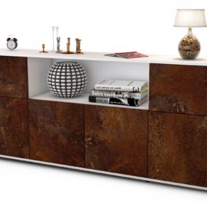Sideboard Ermentrude | Korpus Weiß | Front in Rost Optik | 180x79x35cm (BxHxT)