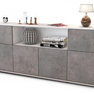 Sideboard Ermentrude | Korpus Weiß | Front in Beton Optik | 180x79x35cm (BxHxT)