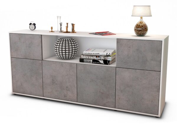Sideboard Ermentrude | Korpus Weiß | Front in Beton Optik | 180x79x35cm (BxHxT)