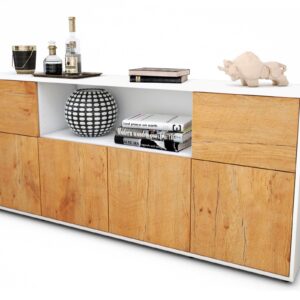 Sideboard Ermentrude | Korpus Weiß | Front in Eiche Holz Optik | 180x79x35cm (BxHxT)