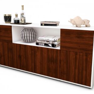 Sideboard Ermentrude | Korpus Weiß | Front in Walnuss Holz Optik | 180x79x35cm (BxHxT)