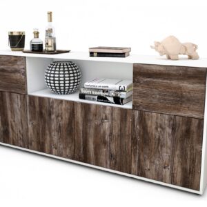 Sideboard Ermentrude | Korpus Weiß | Front in Treibholz Holz Optik | 180x79x35cm (BxHxT)