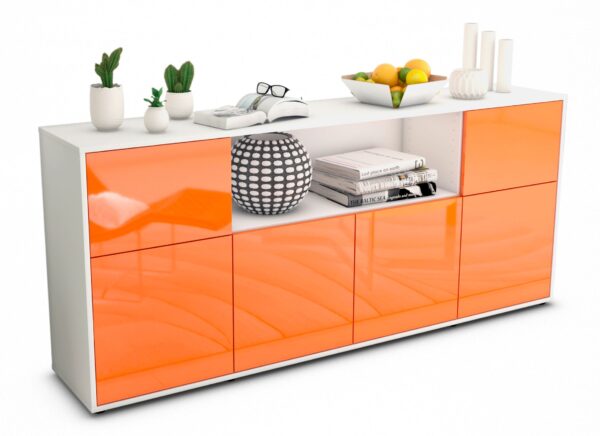 Sideboard Ermentrude | Korpus Weiß | Front in Hochglanz Orange | 180x79x35cm (BxHxT)