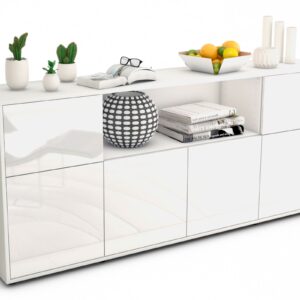 Sideboard Ermentrude | Korpus Weiß | Front in Hochglanz Weiß | 180x79x35cm (BxHxT)