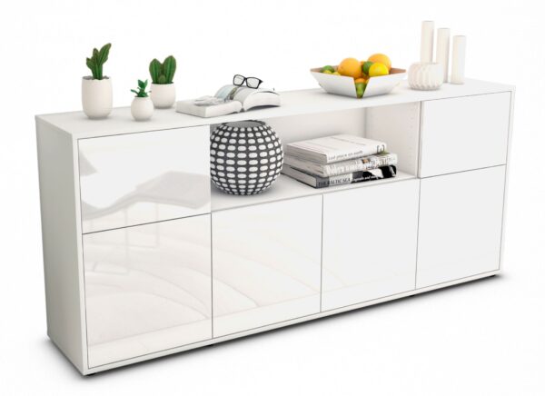 Sideboard Ermentrude | Korpus Weiß | Front in Hochglanz Weiß | 180x79x35cm (BxHxT)