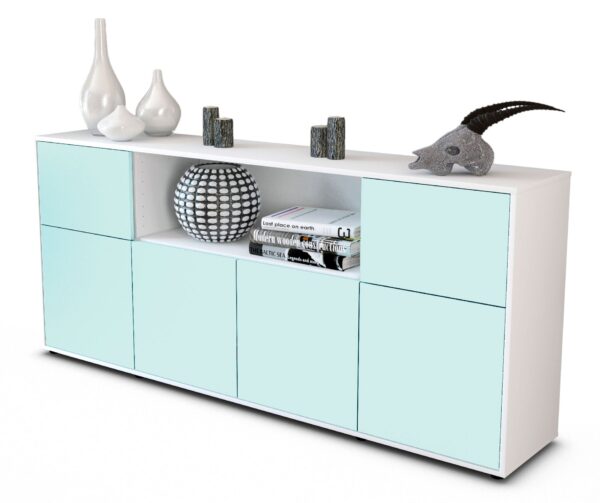 Sideboard Ermentrude | Korpus Weiß | Front in Mint | 180x79x35cm (BxHxT)