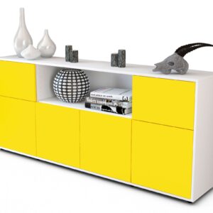 Sideboard Ermentrude | Korpus Weiß | Front in Gelb | 180x79x35cm (BxHxT)