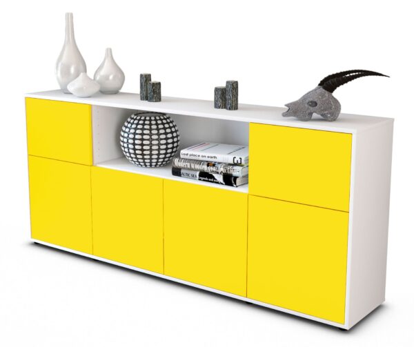 Sideboard Ermentrude | Korpus Weiß | Front in Gelb | 180x79x35cm (BxHxT)