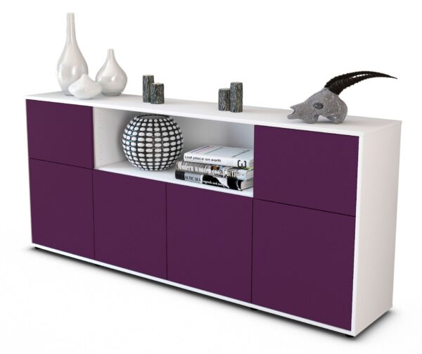 Sideboard Ermentrude | Korpus Weiß | Front in Lila | 180x79x35cm (BxHxT)