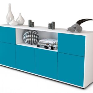 Sideboard Ermentrude | Korpus Weiß | Front in Türkis | 180x79x35cm (BxHxT)