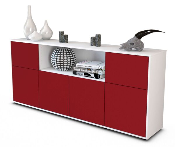 Sideboard Ermentrude | Korpus Weiß | Front in Bordeaux | 180x79x35cm (BxHxT)