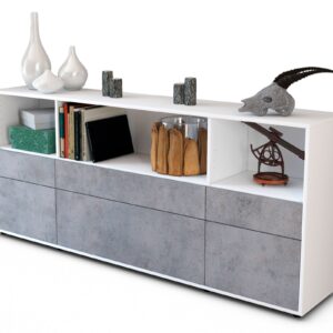 Sideboard Estella | Korpus Weiß | Front in Beton Optik | 180x79x35cm (BxHxT)