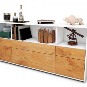 Sideboard Estella | Korpus Weiß | Front in Eiche Holz Optik | 180x79x35cm (BxHxT)