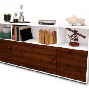 Sideboard Estella | Korpus Weiß | Front in Walnuss Holz Optik | 180x79x35cm (BxHxT)