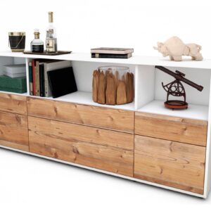 Sideboard Estella | Korpus Weiß | Front in Pinie Holz Optik | 180x79x35cm (BxHxT)