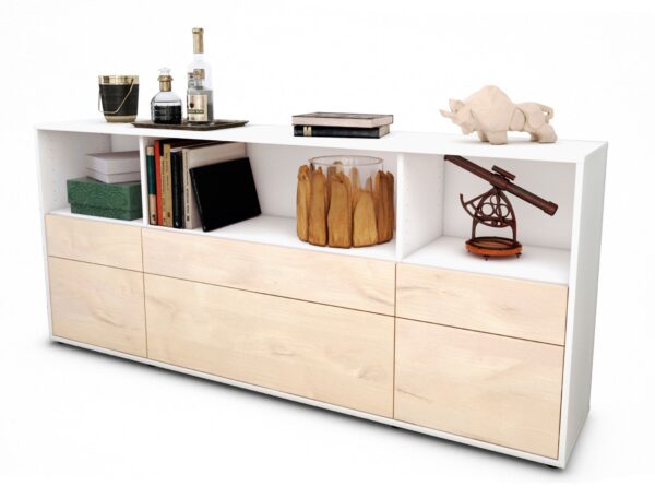 Sideboard Estella | Korpus Weiß | Front in Zeder Holz Optik | 180x79x35cm (BxHxT)