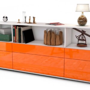 Sideboard Estella | Korpus Weiß | Front in Hochglanz Orange | 180x79x35cm (BxHxT)