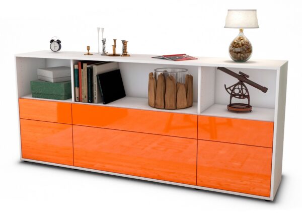 Sideboard Estella | Korpus Weiß | Front in Hochglanz Orange | 180x79x35cm (BxHxT)