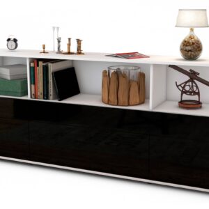 Sideboard Estella | Korpus Weiß | Front in Hochglanz Schwarz | 180x79x35cm (BxHxT)