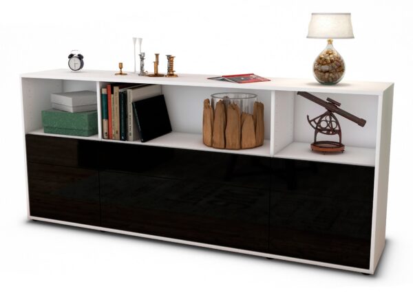 Sideboard Estella | Korpus Weiß | Front in Hochglanz Schwarz | 180x79x35cm (BxHxT)