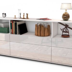 Sideboard Estella | Korpus Weiß | Front in Hochglanz Weiß | 180x79x35cm (BxHxT)