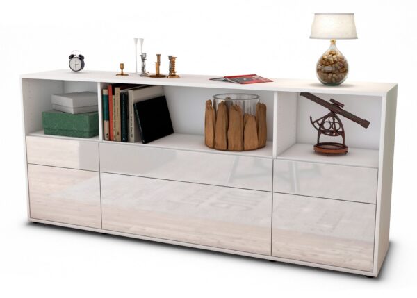 Sideboard Estella | Korpus Weiß | Front in Hochglanz Weiß | 180x79x35cm (BxHxT)