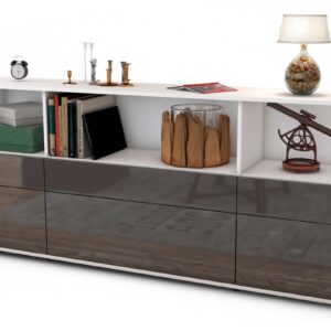 Sideboard Estella | Korpus Weiß | Front in Hochglanz Grau | 180x79x35cm (BxHxT)