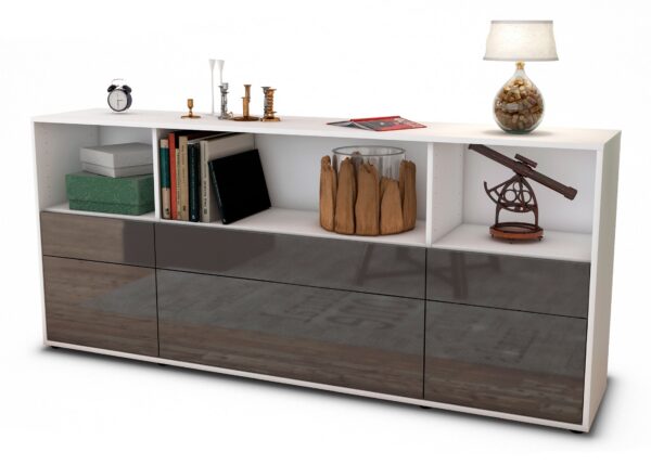 Sideboard Estella | Korpus Weiß | Front in Hochglanz Grau | 180x79x35cm (BxHxT)