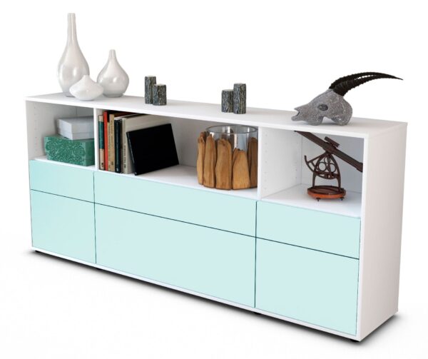 Sideboard Estella | Korpus Weiß | Front in Mint | 180x79x35cm (BxHxT)