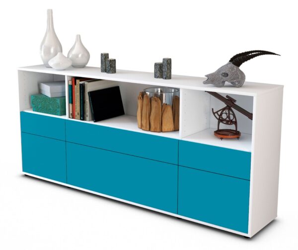 Sideboard Estella | Korpus Weiß | Front in Türkis | 180x79x35cm (BxHxT)