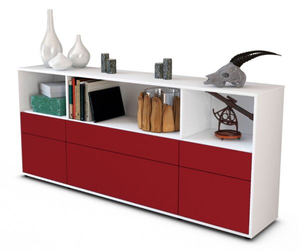 Sideboard Estella | Korpus Weiß | Front in Bordeaux | 180x79x35cm (BxHxT)