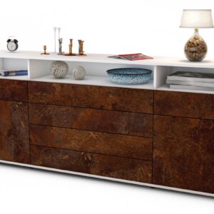 Sideboard Evelina | Korpus Weiß | Front in Rost Optik | 180x79x35cm (BxHxT)