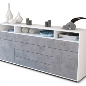 Sideboard Evelina | Korpus Weiß | Front in Beton Optik | 180x79x35cm (BxHxT)