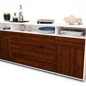 Sideboard Evelina | Korpus Weiß | Front in Walnuss Holz Optik | 180x79x35cm (BxHxT)