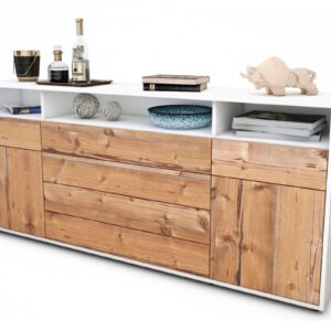 Sideboard Evelina | Korpus Weiß | Front in Pinie Holz Optik | 180x79x35cm (BxHxT)