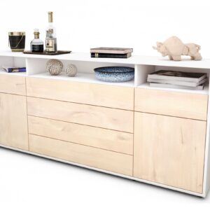 Sideboard Evelina | Korpus Weiß | Front in Zeder Holz Optik | 180x79x35cm (BxHxT)