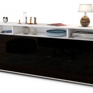 Sideboard Evelina | Korpus Weiß | Front in Hochglanz Schwarz | 180x79x35cm (BxHxT)