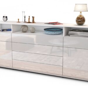 Sideboard Evelina | Korpus Weiß | Front in Hochglanz Weiß | 180x79x35cm (BxHxT)