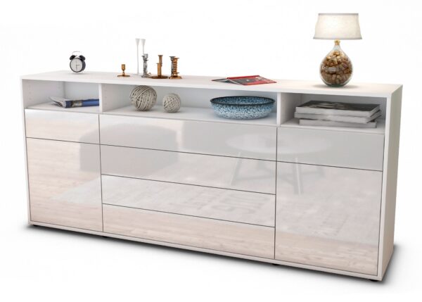 Sideboard Evelina | Korpus Weiß | Front in Hochglanz Weiß | 180x79x35cm (BxHxT)