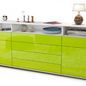Sideboard Evelina | Korpus Weiß | Front in Hochglanz Grün | 180x79x35cm (BxHxT)