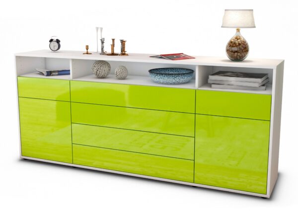 Sideboard Evelina | Korpus Weiß | Front in Hochglanz Grün | 180x79x35cm (BxHxT)