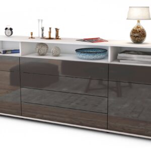 Sideboard Evelina | Korpus Weiß | Front in Hochglanz Grau | 180x79x35cm (BxHxT)