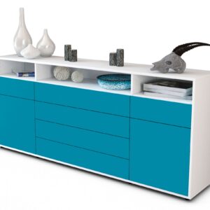 Sideboard Evelina | Korpus Weiß | Front in Türkis | 180x79x35cm (BxHxT)