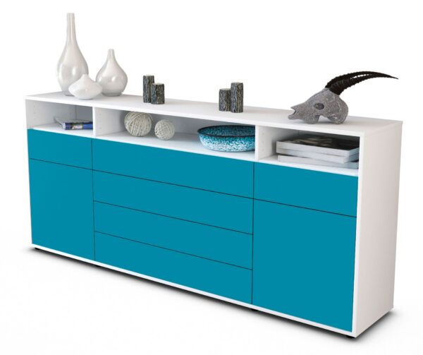 Sideboard Evelina | Korpus Weiß | Front in Türkis | 180x79x35cm (BxHxT)