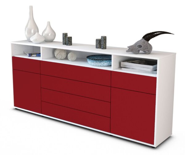 Sideboard Evelina | Korpus Weiß | Front in Bordeaux | 180x79x35cm (BxHxT)