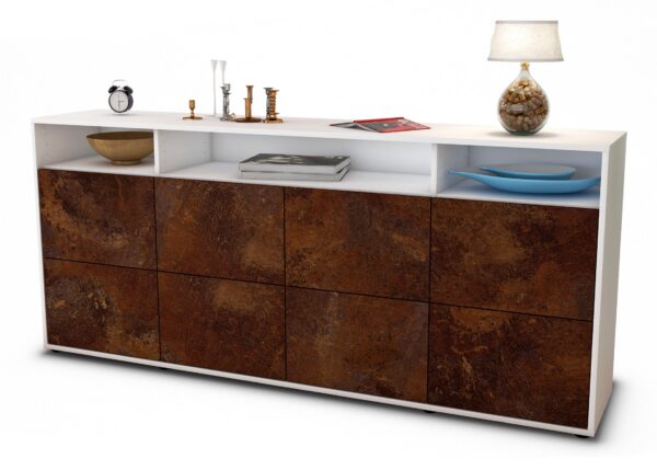 Sideboard Evita | Korpus Weiß | Front in Rost Optik | 180x79x35cm (BxHxT)